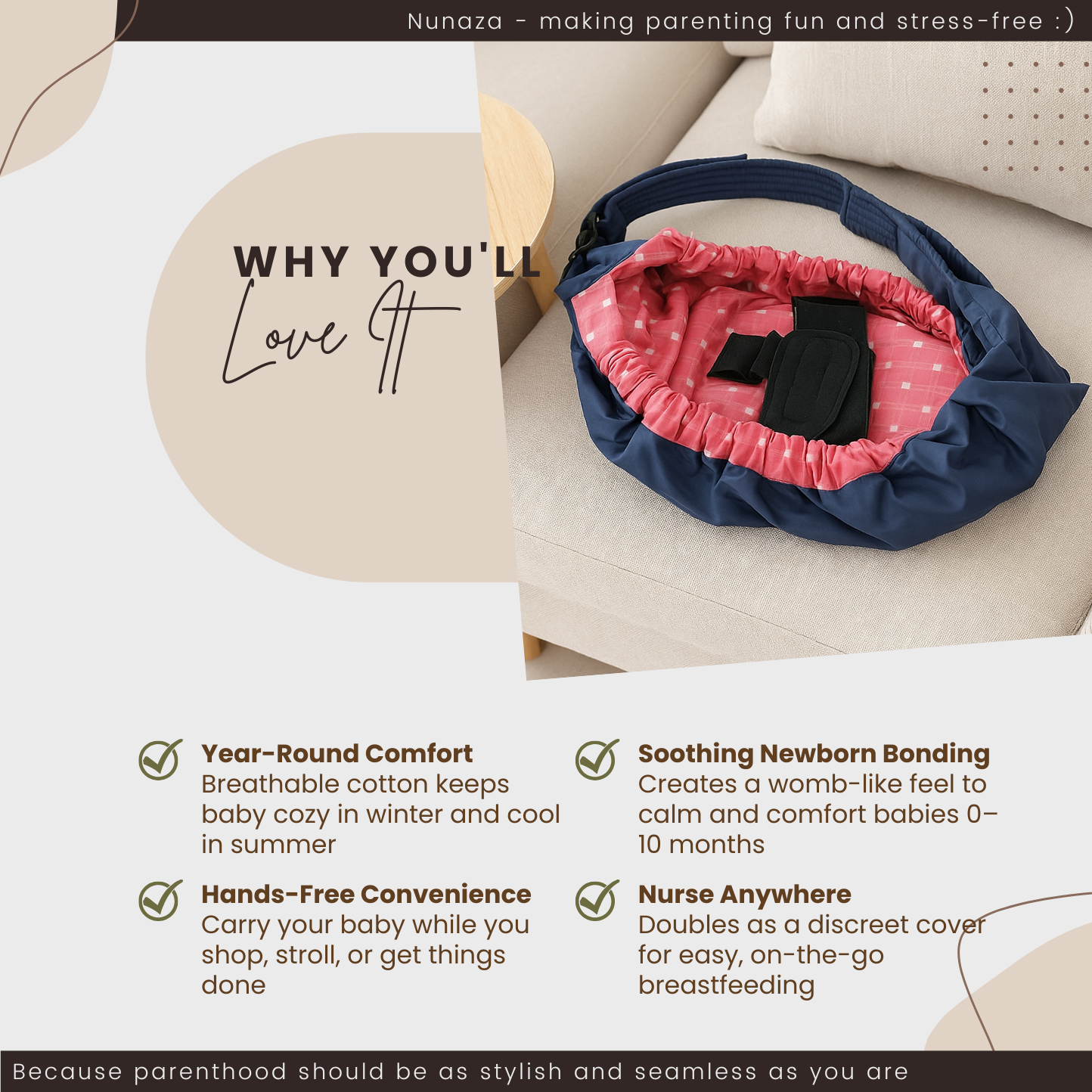 Newborn Cotton Baby Carrier Sling – Breathable Front Carry Wrap