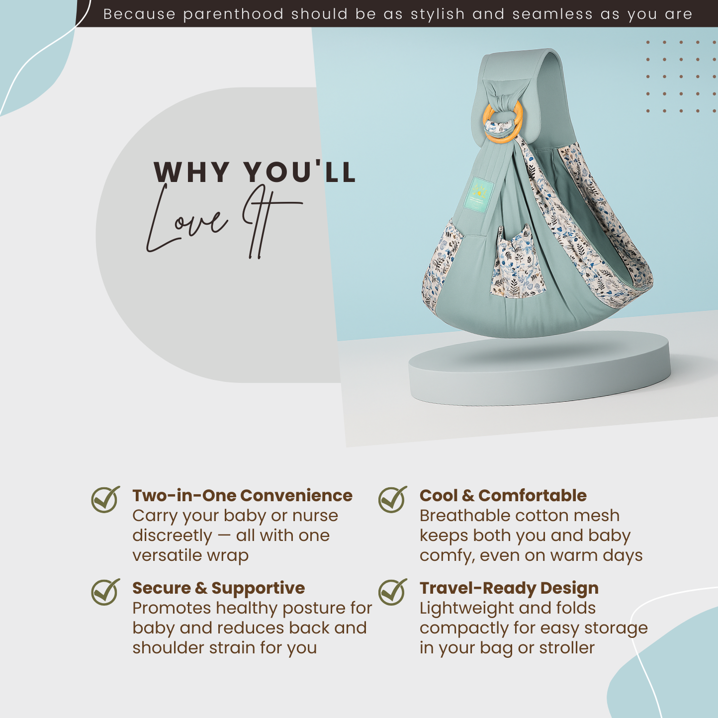 Baby Wrap Ring Sling & Nursing Cover – Breathable Cotton Mesh for Newborn to Toddler